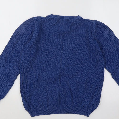 EWM Womens Blue Square Neck Cotton Pullover Jumper Size 12