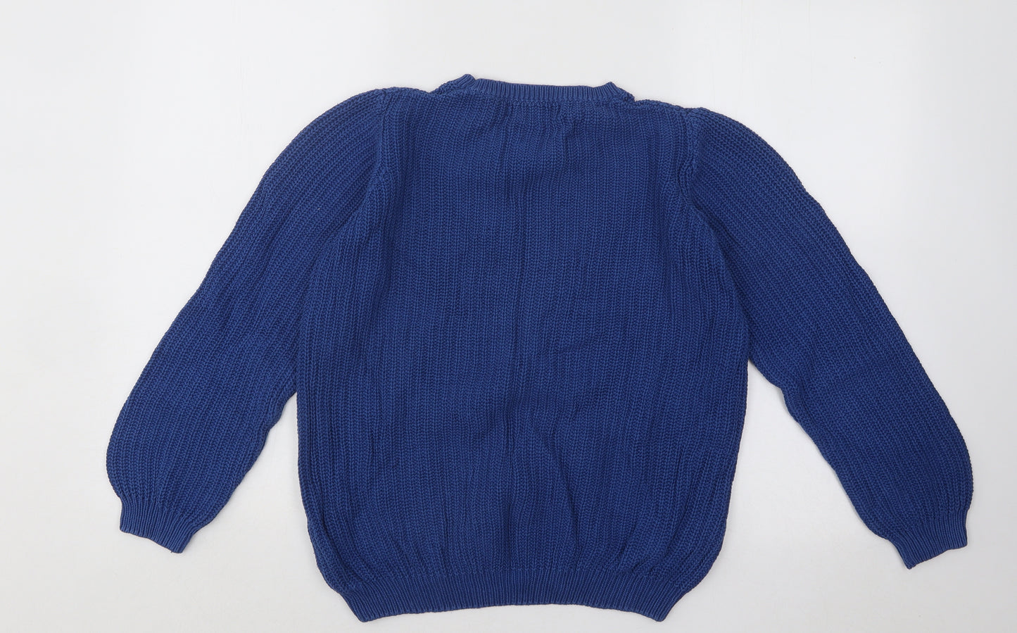 EWM Womens Blue Square Neck Cotton Pullover Jumper Size 12