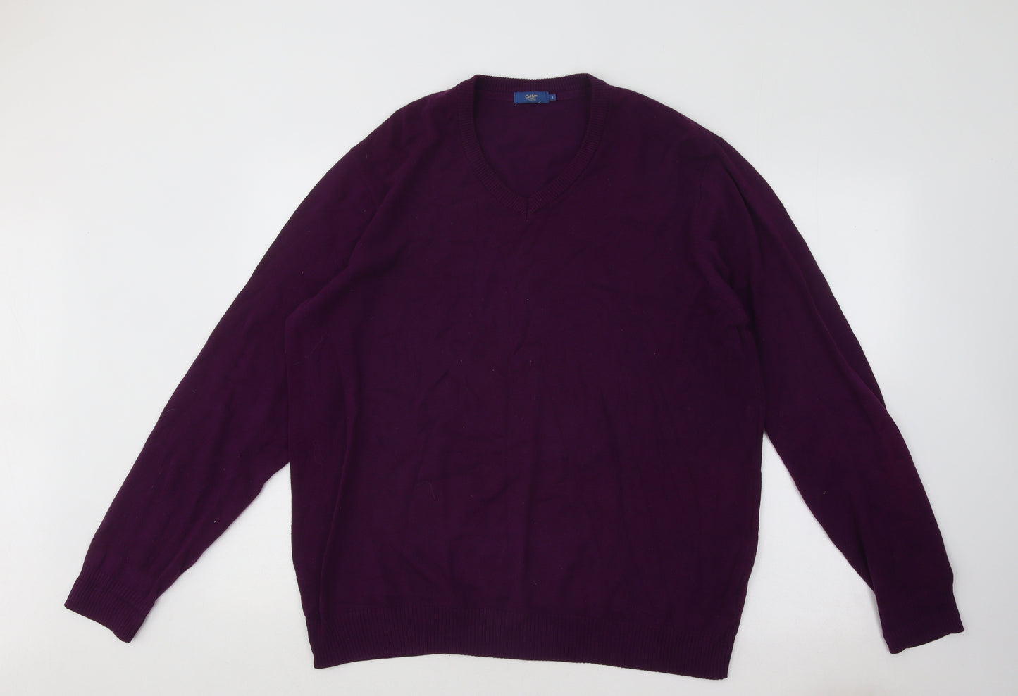 Cotton Traders Mens Purple V-Neck Cotton Pullover Jumper Size L