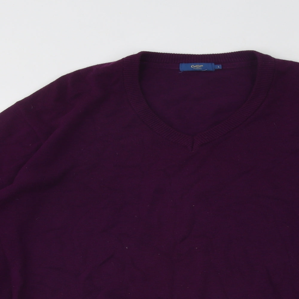 Cotton Traders Mens Purple V-Neck Cotton Pullover Jumper Size L