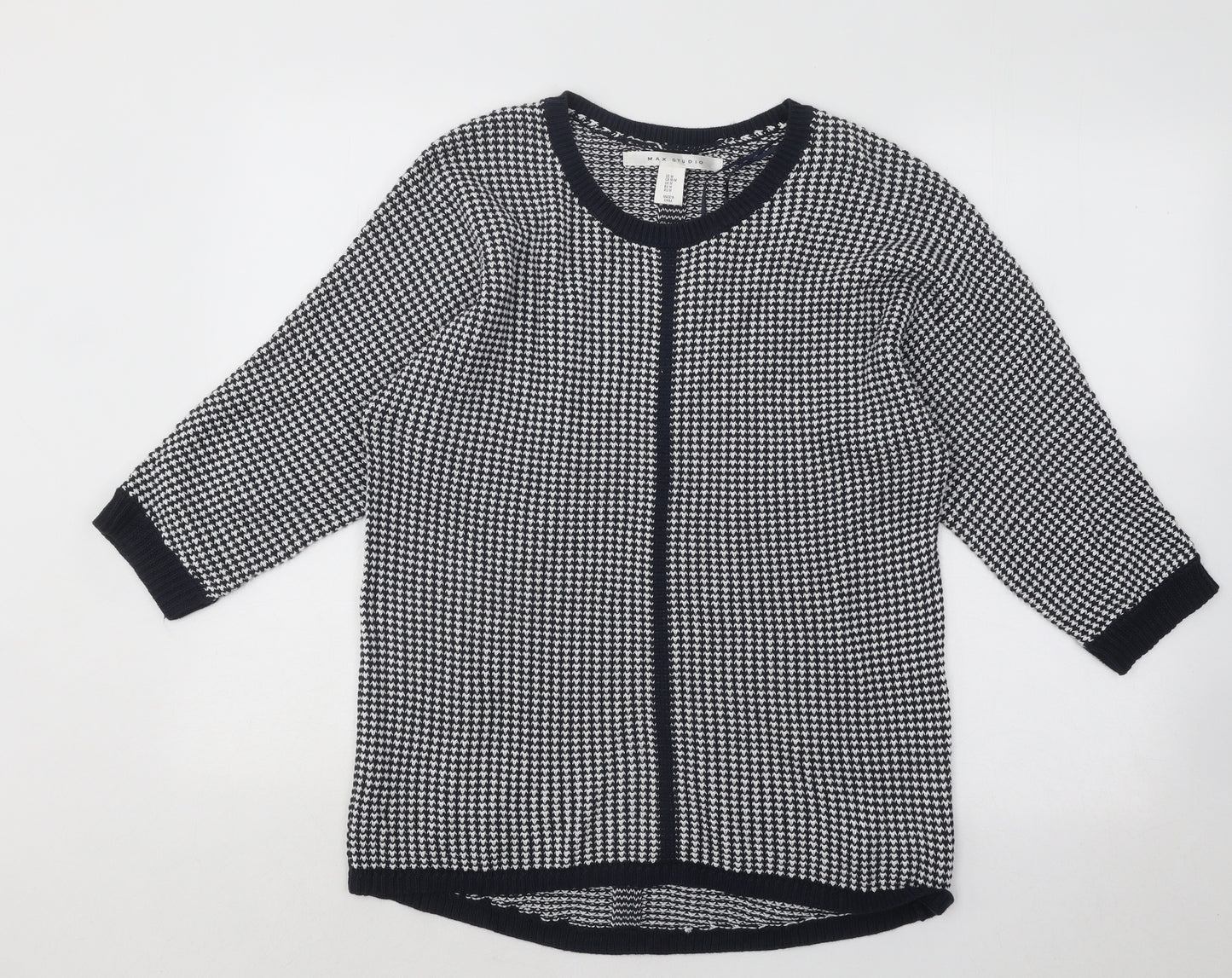 Max Studio Womens White Round Neck Geometric Cotton Pullover Jumper Size M