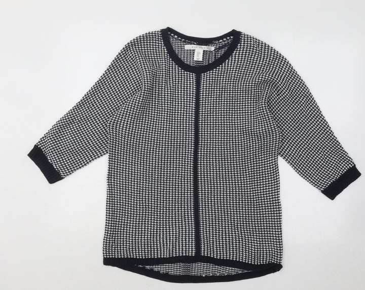 Max Studio Womens White Round Neck Geometric Cotton Pullover Jumper Size M