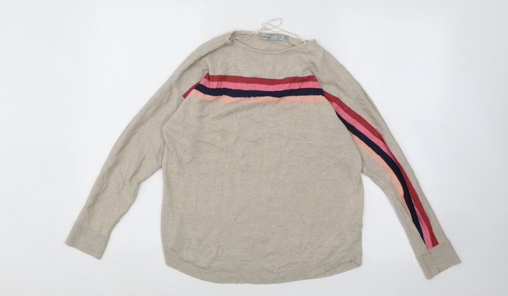 Oasis Womens Beige Round Neck Polyester Pullover Jumper Size S