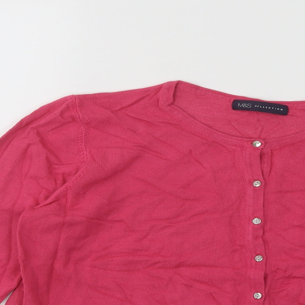 Marks and Spencer Womens Pink Round Neck Viscose Cardigan Jumper Size 16