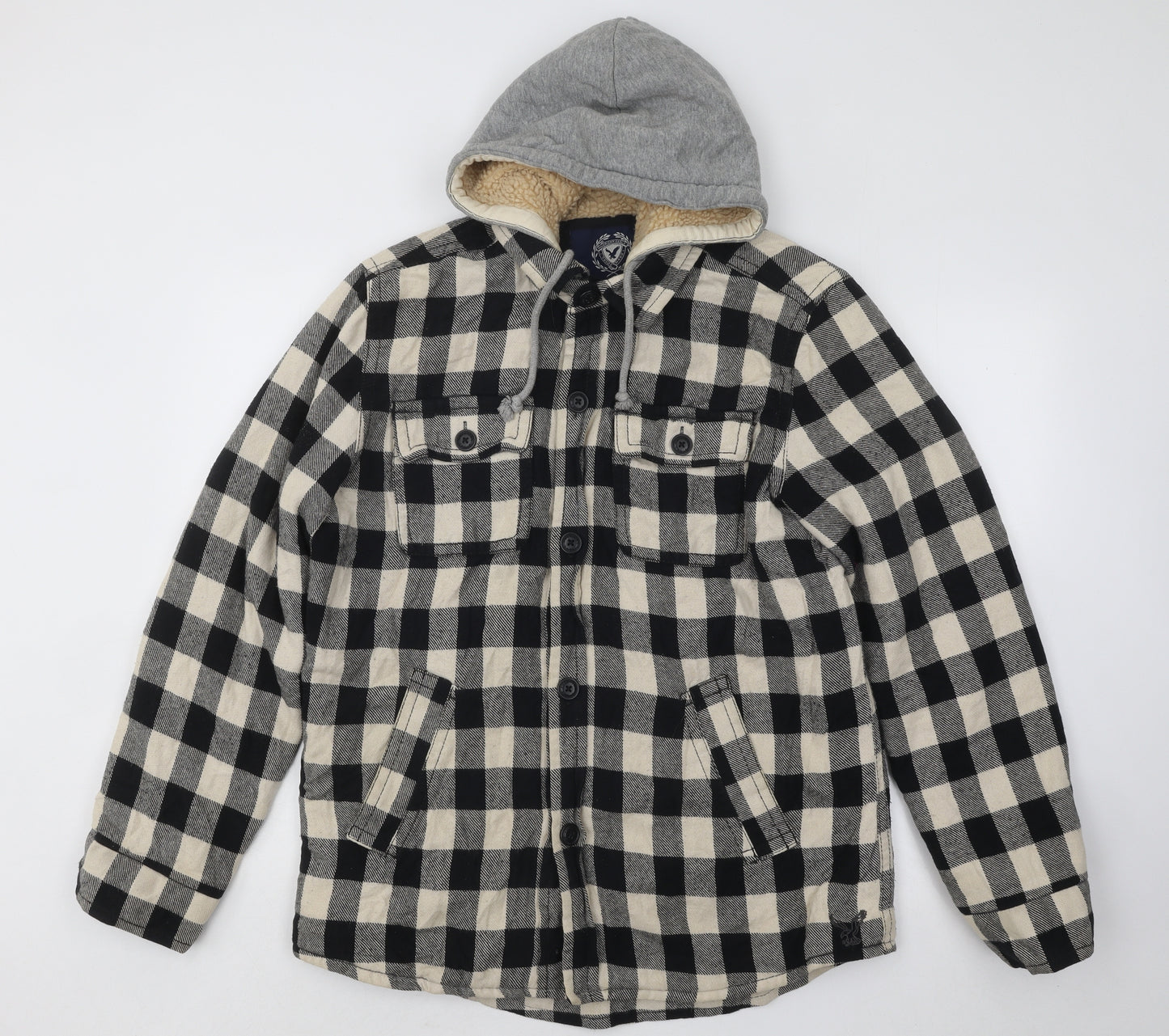 American Eagle Outfitters Mens Black Plaid Cotton Full Zip Hoodie Size M