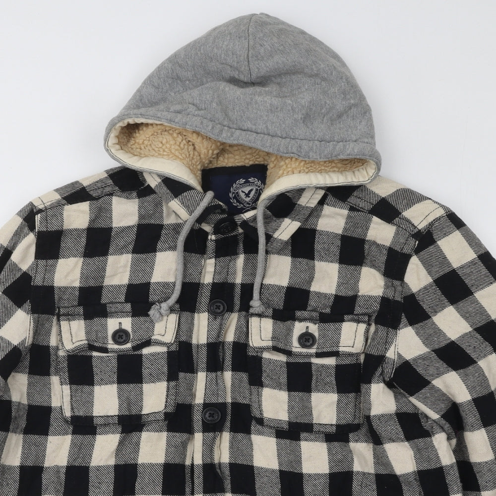 American Eagle Outfitters Mens Black Plaid Cotton Full Zip Hoodie Size M