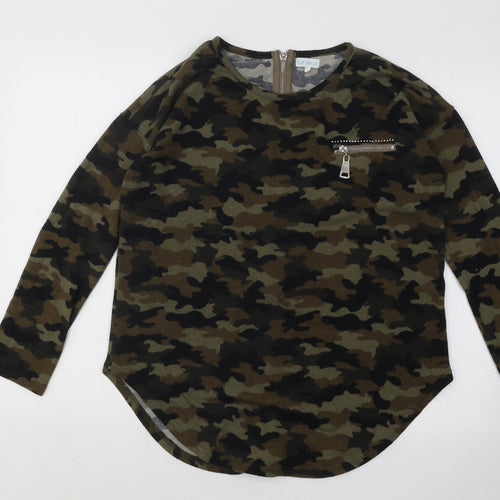 BLUE VANILLA Womens Green Round Neck Camouflage Acrylic Pullover Jumper Size S