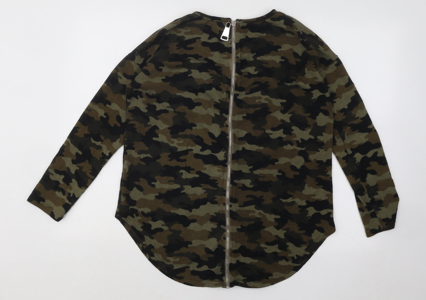 BLUE VANILLA Womens Green Round Neck Camouflage Acrylic Pullover Jumper Size S