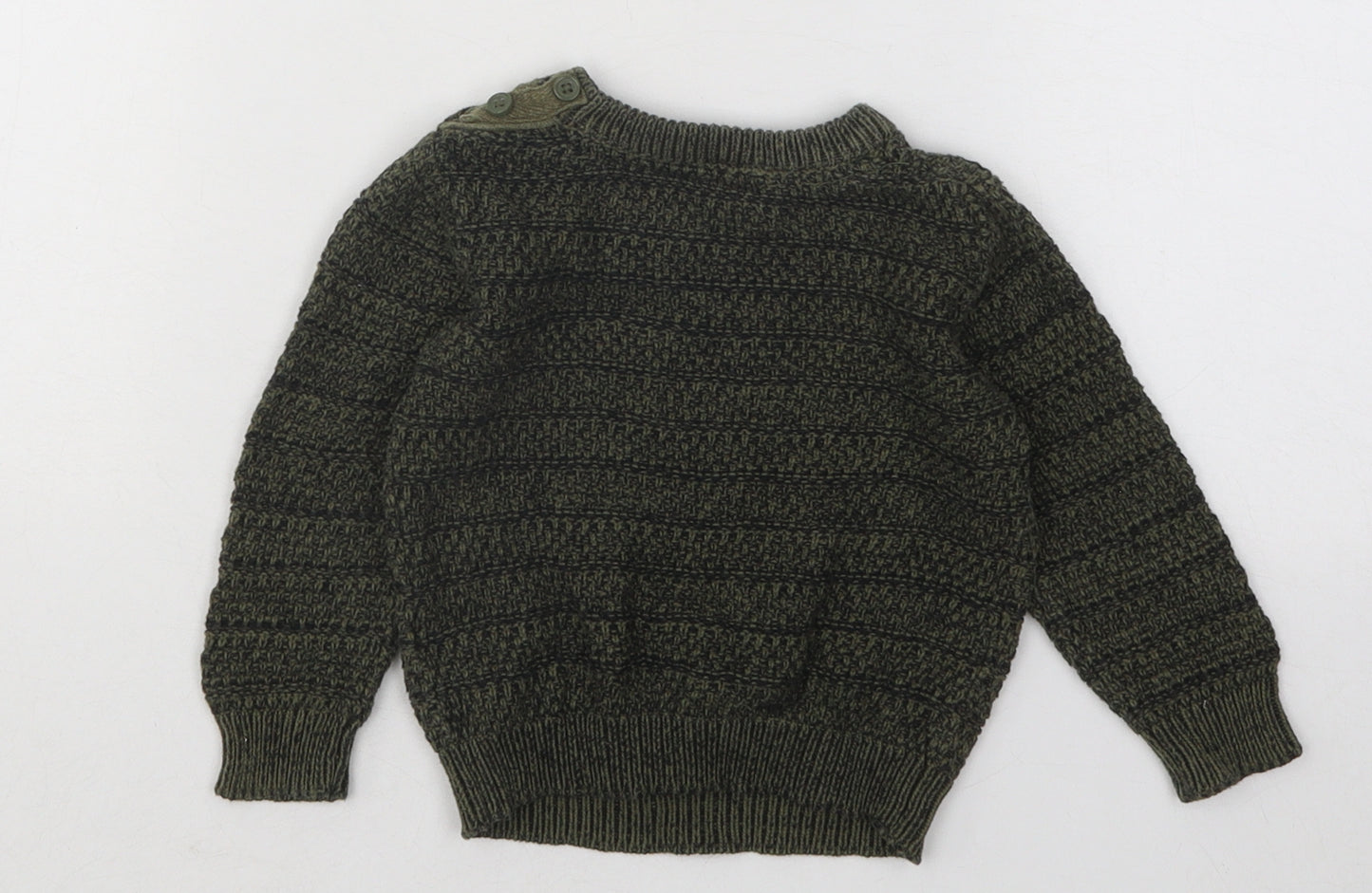 Primark Boys Green Striped Cotton Pullover Jumper Size 6-9 Months Button