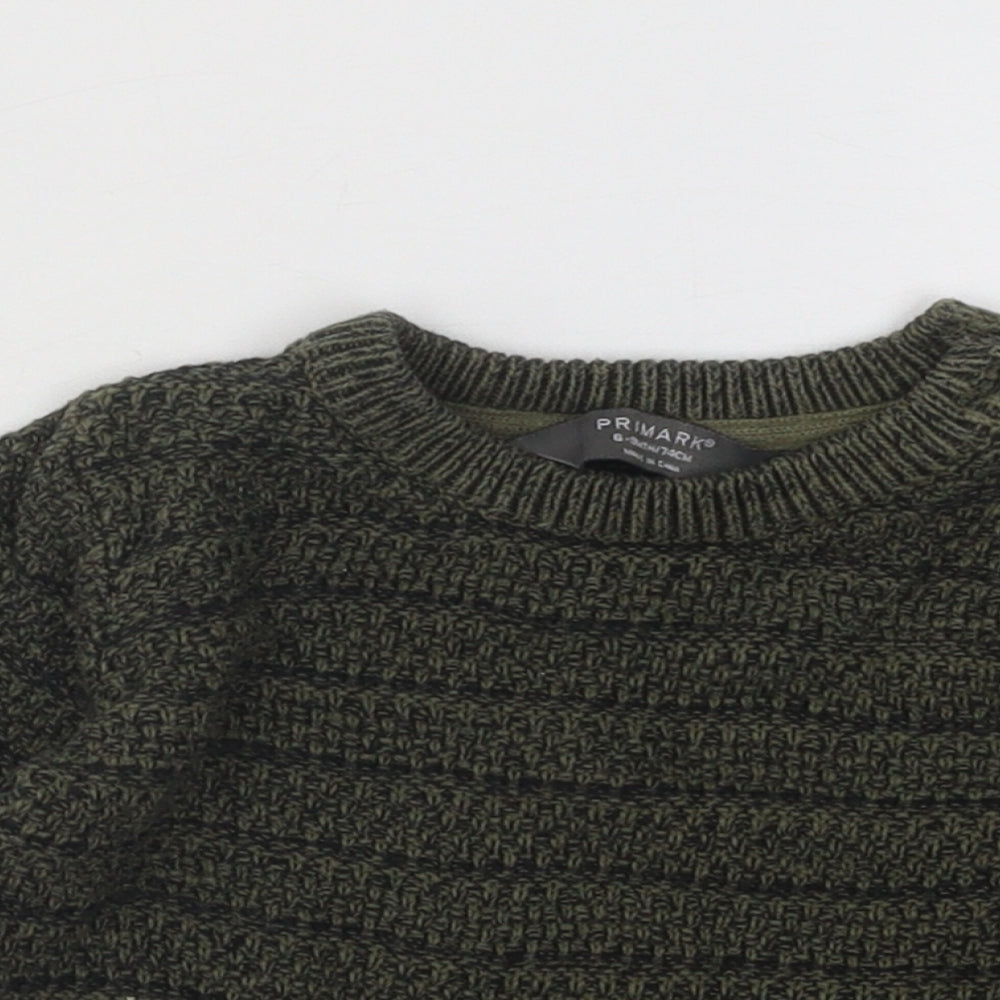Primark Boys Green Striped Cotton Pullover Jumper Size 6-9 Months Button