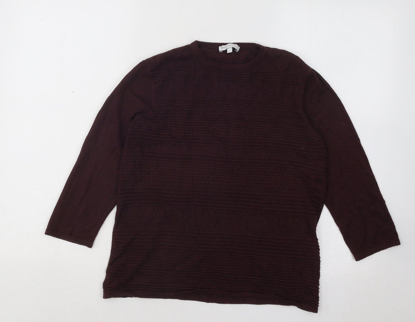 Warehouse Womens Purple Round Neck Geometric Viscose Pullover Jumper Size 12