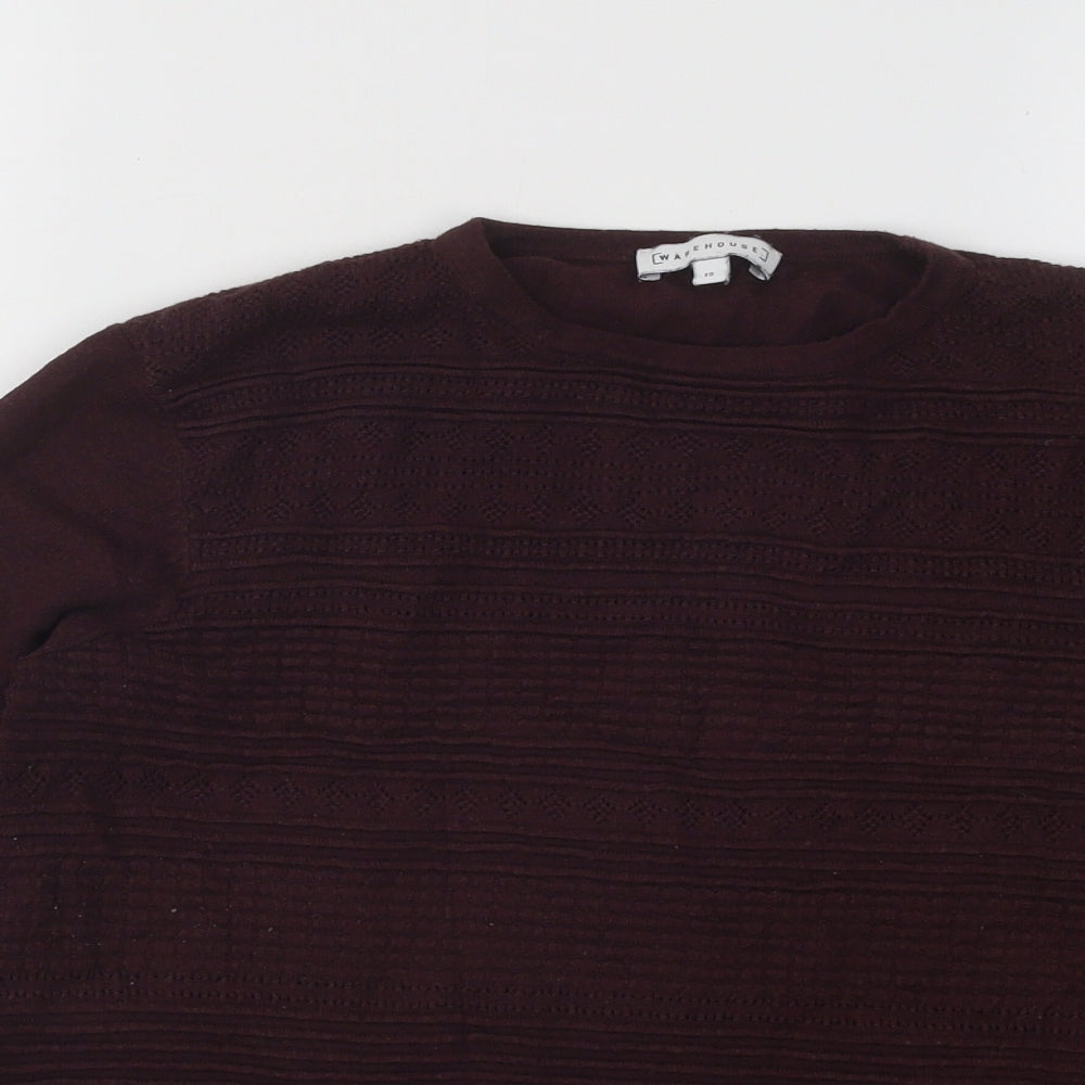 Warehouse Womens Purple Round Neck Geometric Viscose Pullover Jumper Size 12
