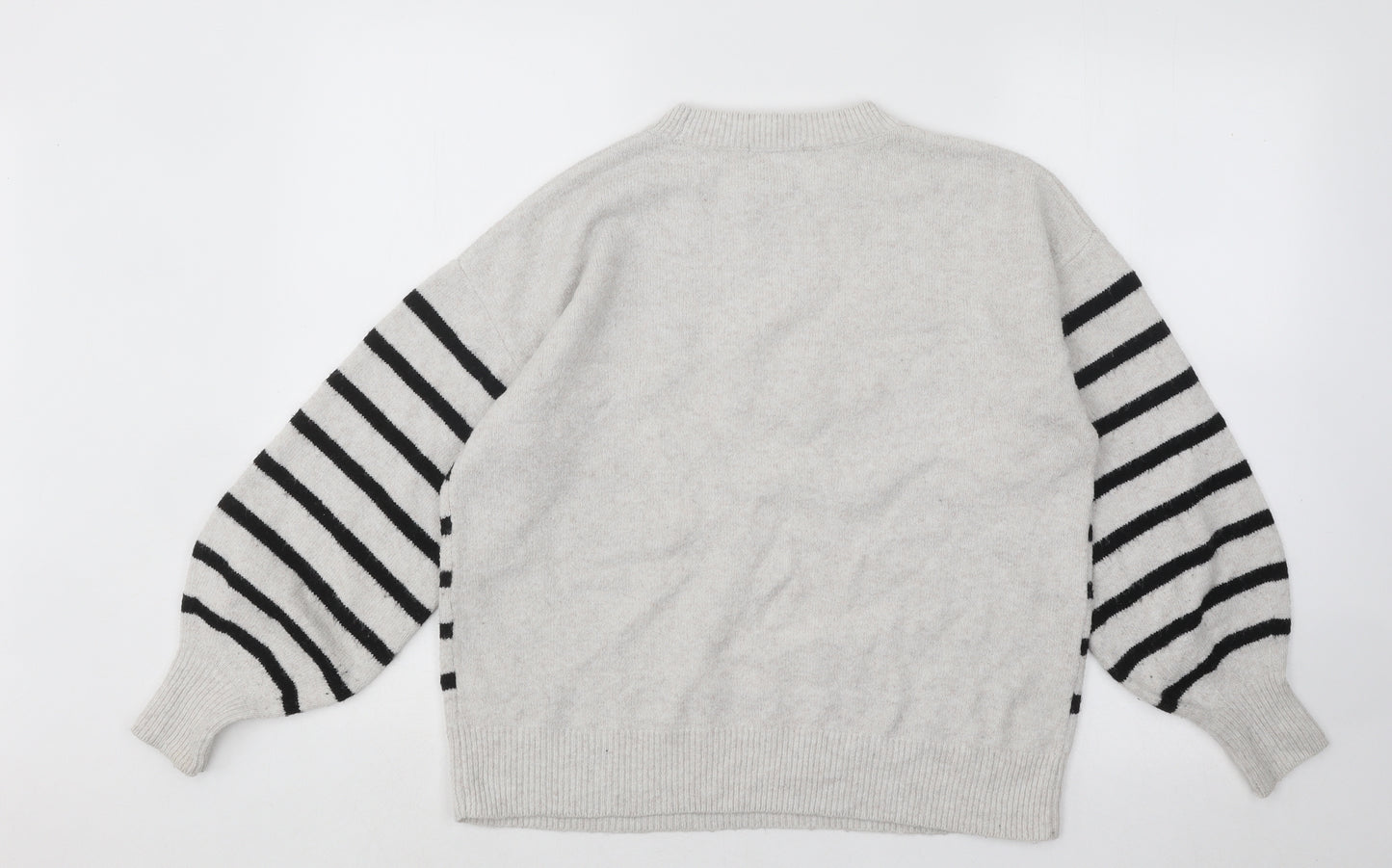 TU Womens Grey Round Neck Striped Acrylic Pullover Jumper Size 12 - Love