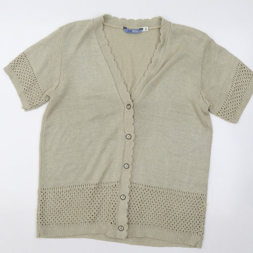 Softwear Womens Gold V-Neck Geometric Acrylic Cardigan Jumper Size L