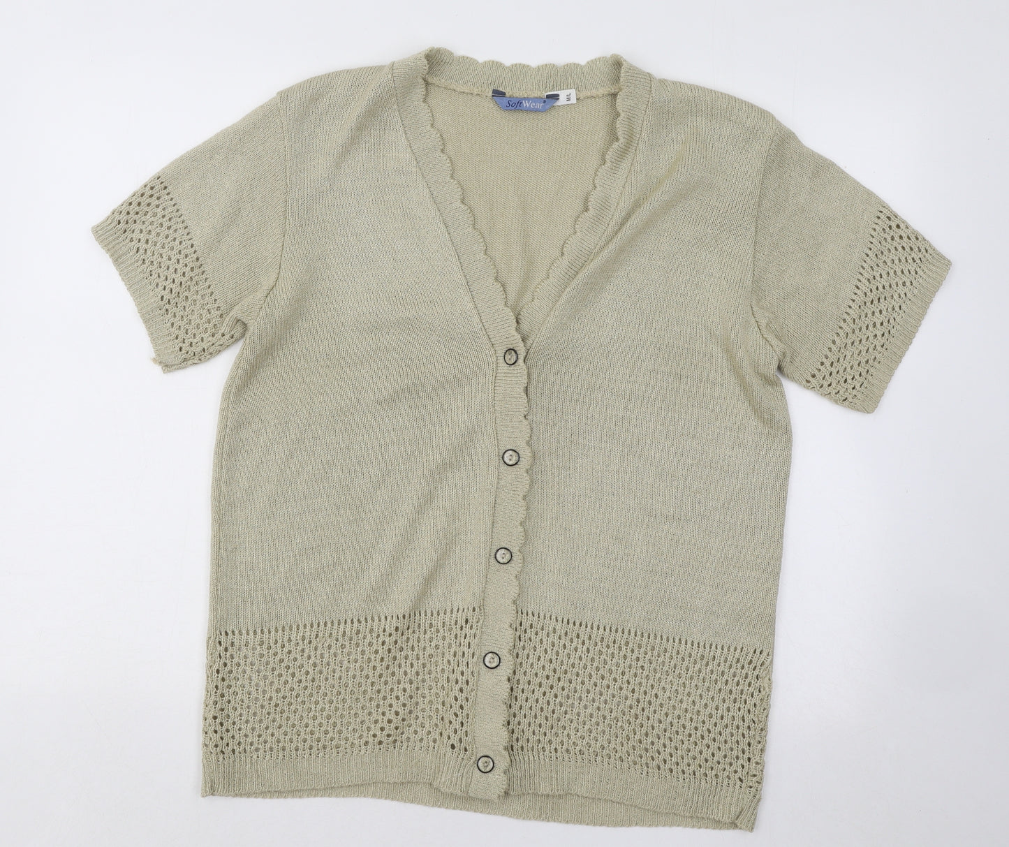 Softwear Womens Gold V-Neck Geometric Acrylic Cardigan Jumper Size L