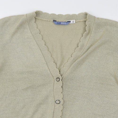 Softwear Womens Gold V-Neck Geometric Acrylic Cardigan Jumper Size L
