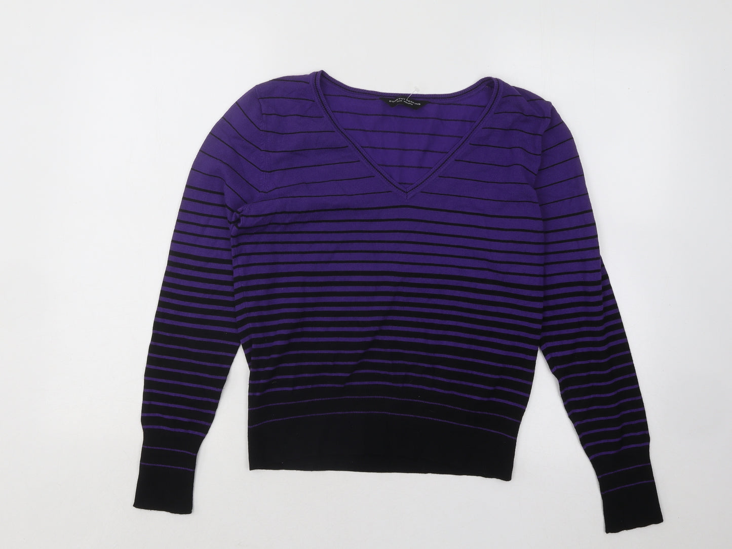 Dorothy Perkins Womens Purple V-Neck Striped Viscose Pullover Jumper Size 14