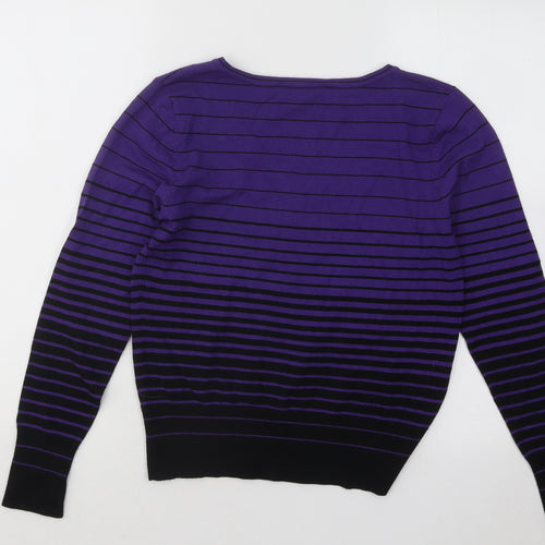 Dorothy Perkins Womens Purple V-Neck Striped Viscose Pullover Jumper Size 14