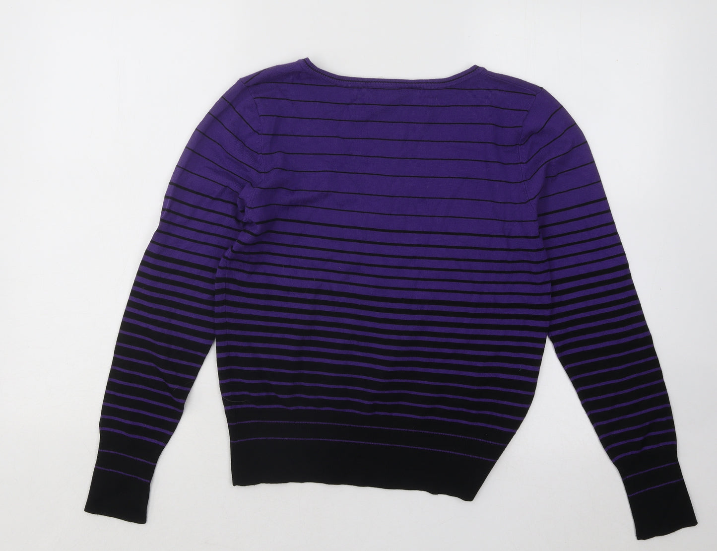 Dorothy Perkins Womens Purple V-Neck Striped Viscose Pullover Jumper Size 14