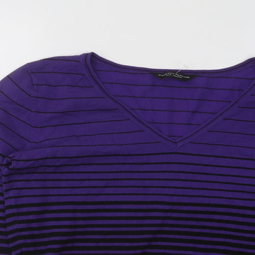 Dorothy Perkins Womens Purple V-Neck Striped Viscose Pullover Jumper Size 14