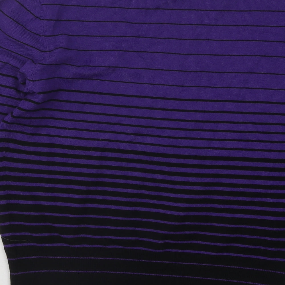 Dorothy Perkins Womens Purple V-Neck Striped Viscose Pullover Jumper Size 14