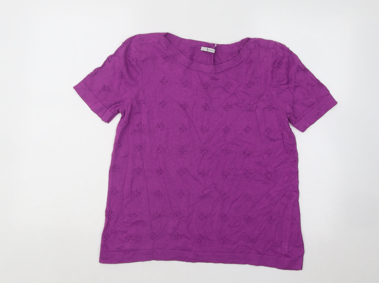 TU Womens Purple Round Neck Geometric Cotton Pullover Jumper Size 14