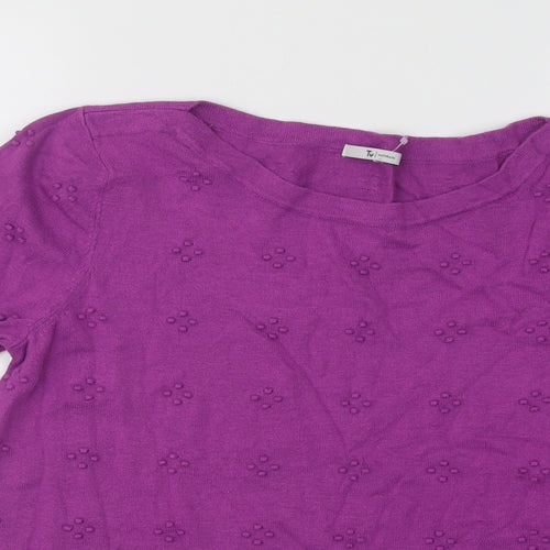 TU Womens Purple Round Neck Geometric Cotton Pullover Jumper Size 14