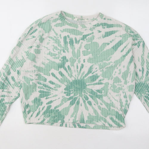 H&M Girls Green Round Neck Geometric Viscose Pullover Jumper Size 14-15 Years Pullover - Tie Dye