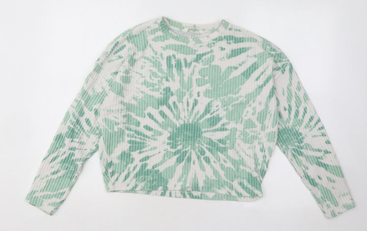 H&M Girls Green Round Neck Geometric Viscose Pullover Jumper Size 14-15 Years Pullover - Tie Dye
