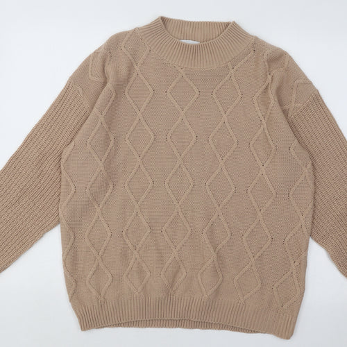 In the Style Womens Brown Mock Neck Geometric Acrylic Pullover Jumper Size 14