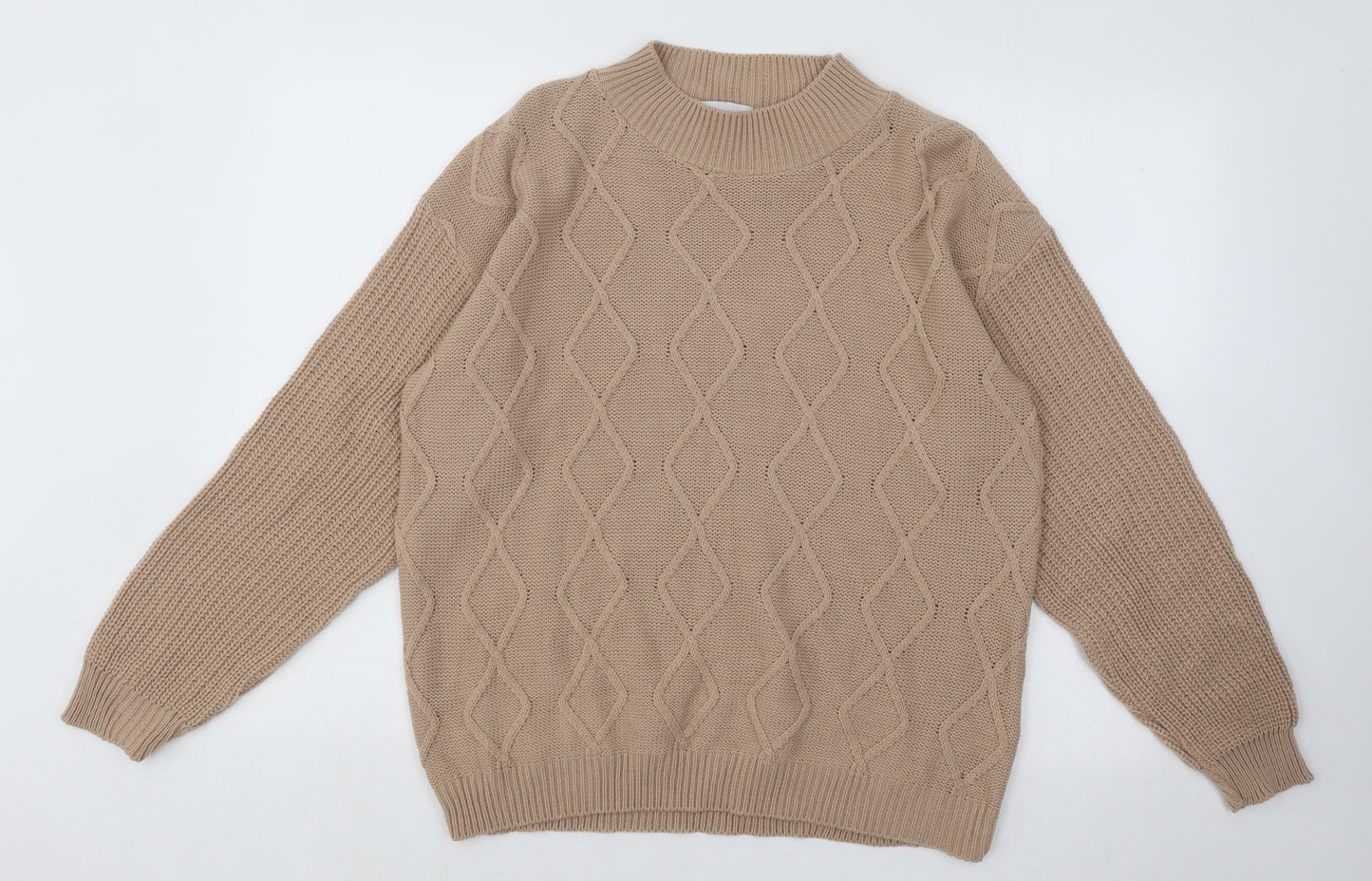 In the Style Womens Brown Mock Neck Geometric Acrylic Pullover Jumper Size 14