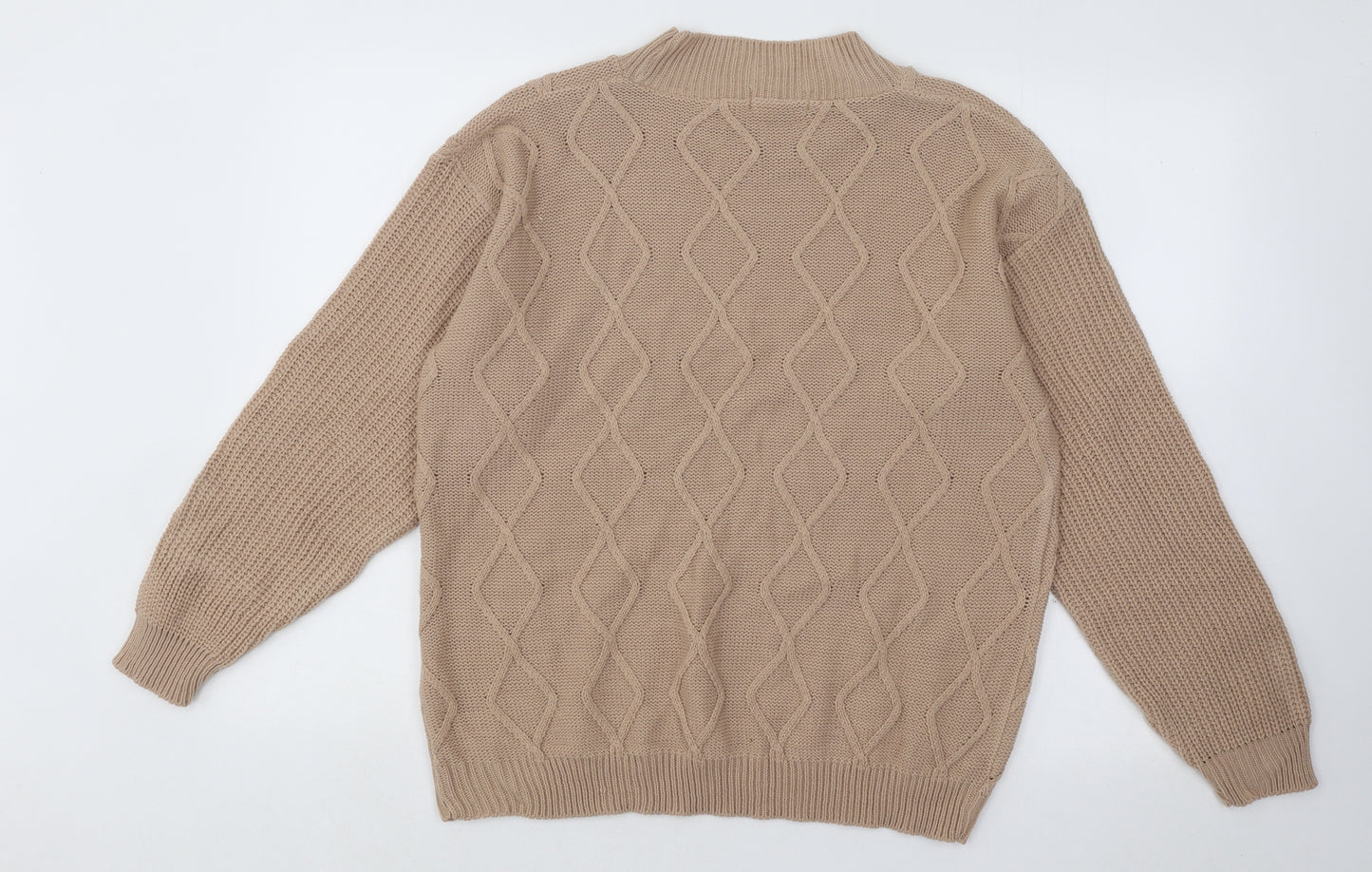 In the Style Womens Brown Mock Neck Geometric Acrylic Pullover Jumper Size 14
