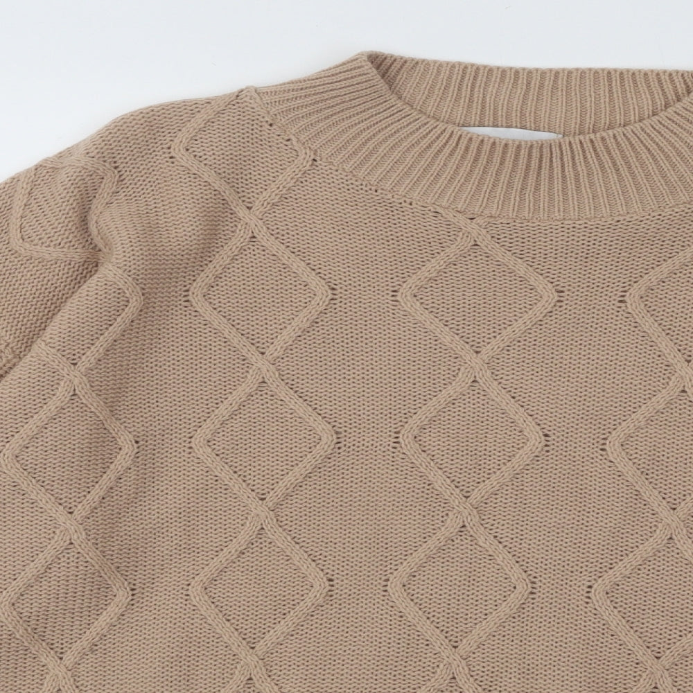 In the Style Womens Brown Mock Neck Geometric Acrylic Pullover Jumper Size 14