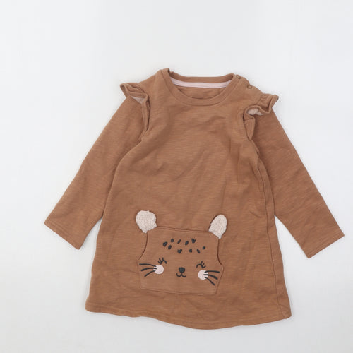 George Girls Brown Cotton A-Line Size 2 Years Round Neck Pullover - Cat