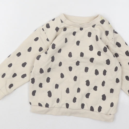 Marks and Spencer Boys Beige Geometric Cotton Pullover Jumper Size 12-18 Months Pullover