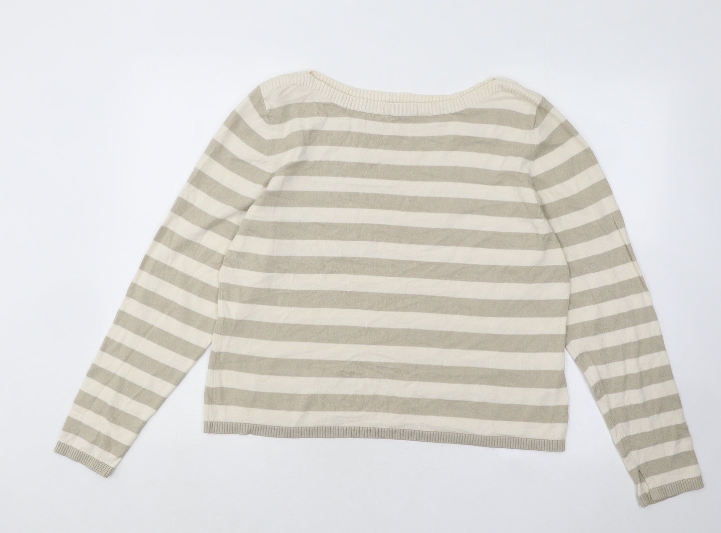 Marks and Spencer Womens Beige Round Neck Striped Viscose Pullover Jumper Size 22