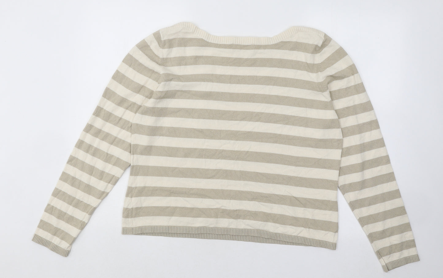 Marks and Spencer Womens Beige Round Neck Striped Viscose Pullover Jumper Size 22