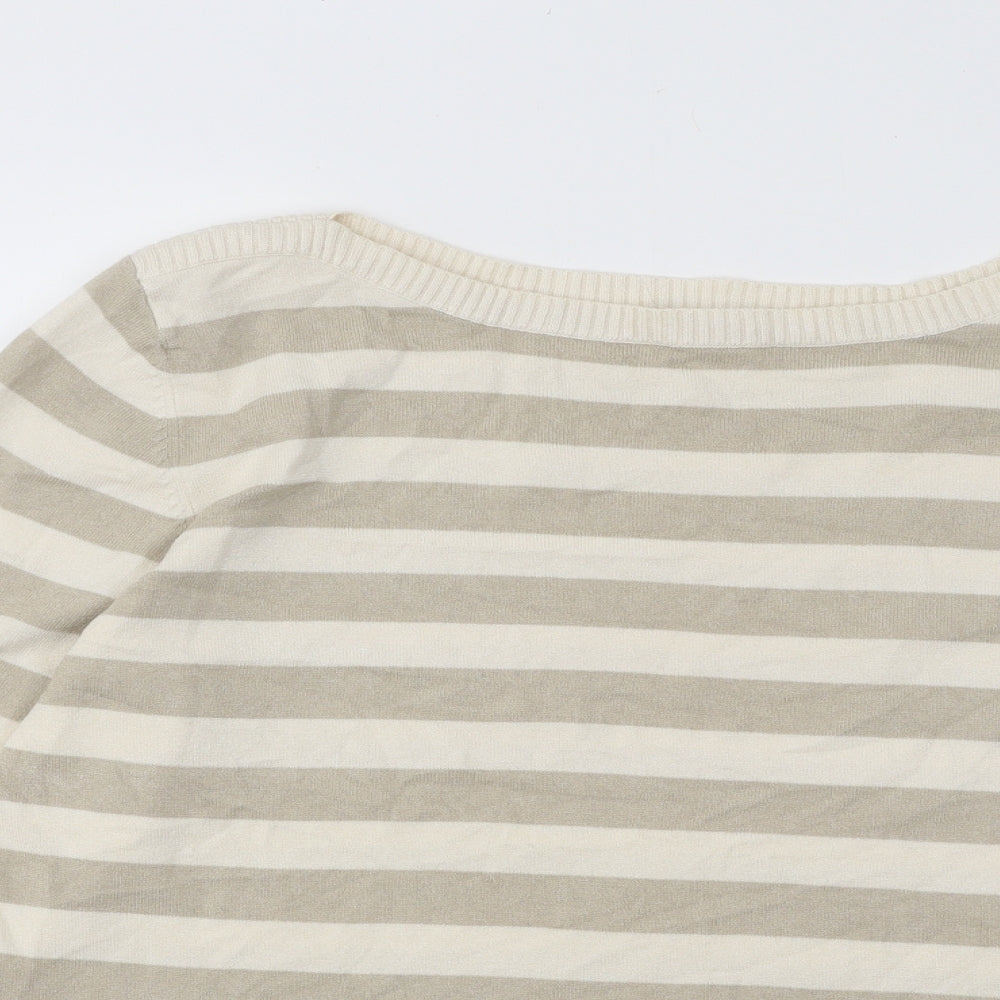 Marks and Spencer Womens Beige Round Neck Striped Viscose Pullover Jumper Size 22