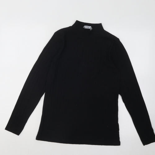 Nutmeg Womens Black Mock Neck Striped Acrylic Pullover Jumper Size 8