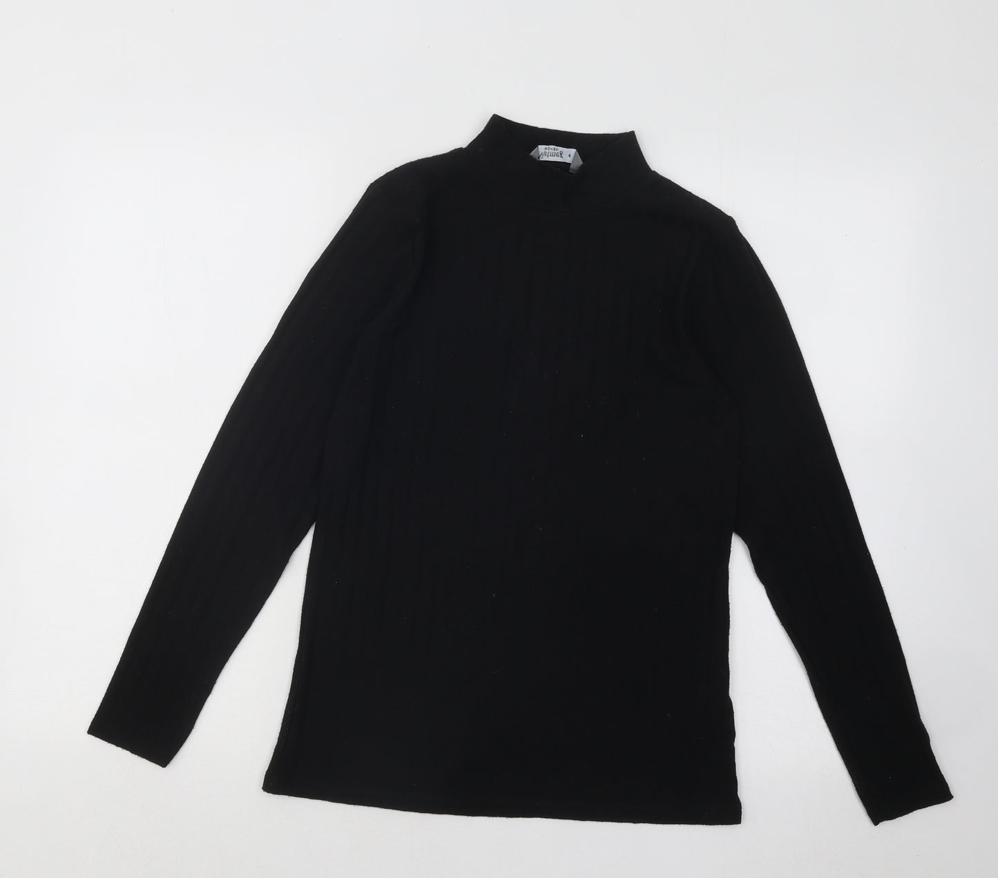 Nutmeg Womens Black Mock Neck Striped Acrylic Pullover Jumper Size 8