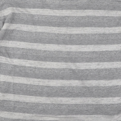 TU Womens Grey V-Neck Striped Polyester Pullover Jumper Size 10