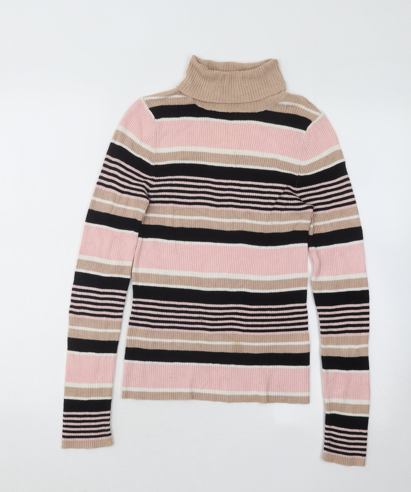 Miss Selfridge Womens Multicoloured Roll Neck Striped Viscose Pullover Jumper Size 10