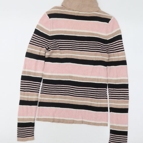 Miss Selfridge Womens Multicoloured Roll Neck Striped Viscose Pullover Jumper Size 10