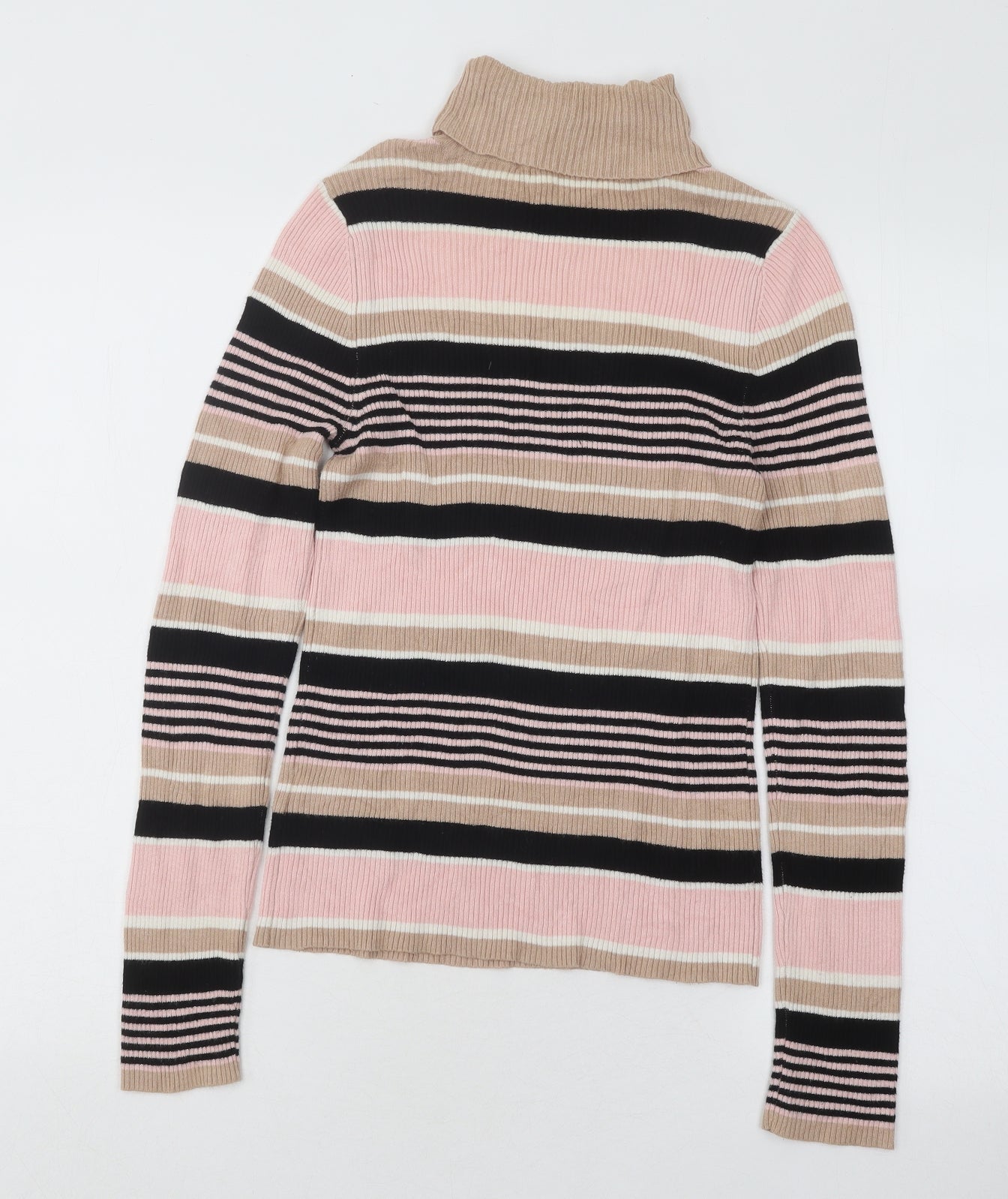 Miss Selfridge Womens Multicoloured Roll Neck Striped Viscose Pullover Jumper Size 10