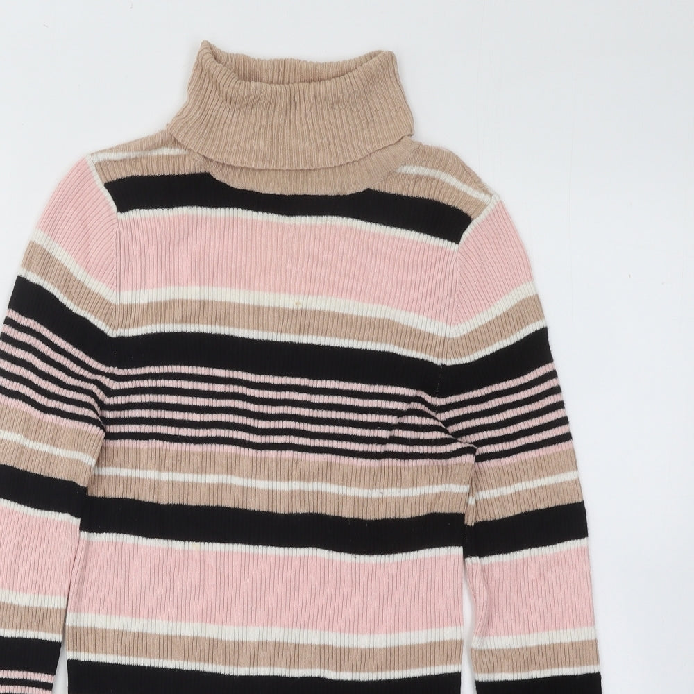 Miss Selfridge Womens Multicoloured Roll Neck Striped Viscose Pullover Jumper Size 10