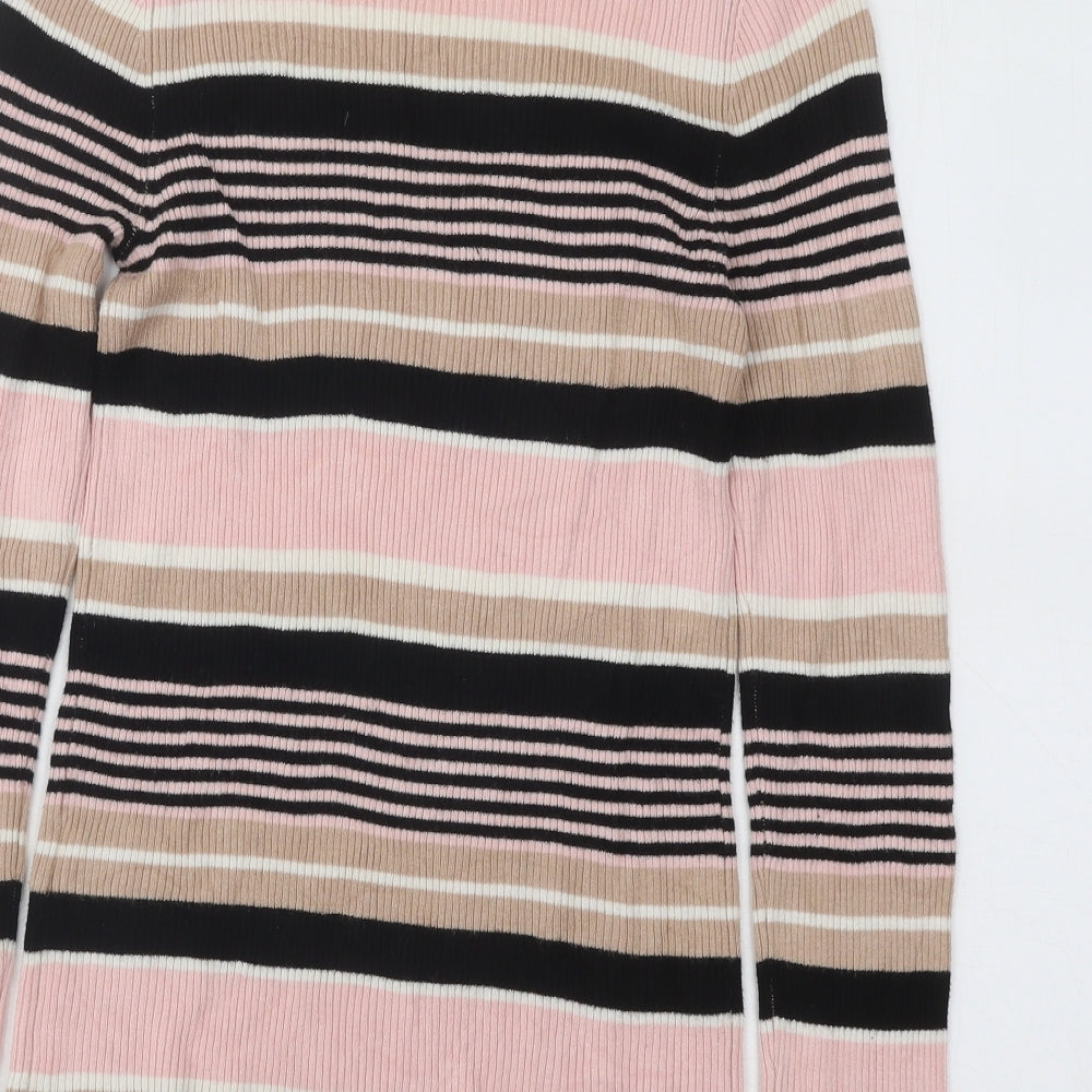 Miss Selfridge Womens Multicoloured Roll Neck Striped Viscose Pullover Jumper Size 10