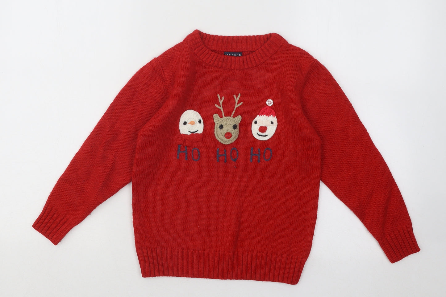 NEXT Boys Red Round Neck Acrylic Pullover Jumper Size 5-6 Years Pullover - Christmas Jumper