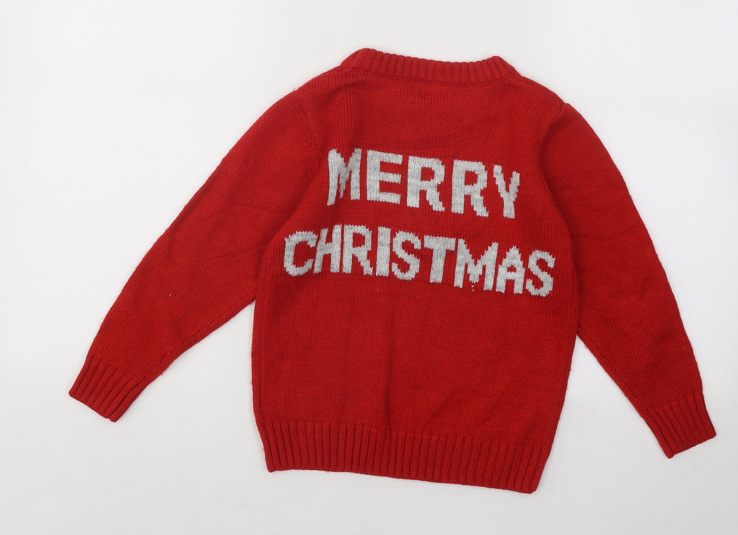 NEXT Boys Red Round Neck Acrylic Pullover Jumper Size 5-6 Years Pullover - Christmas Jumper