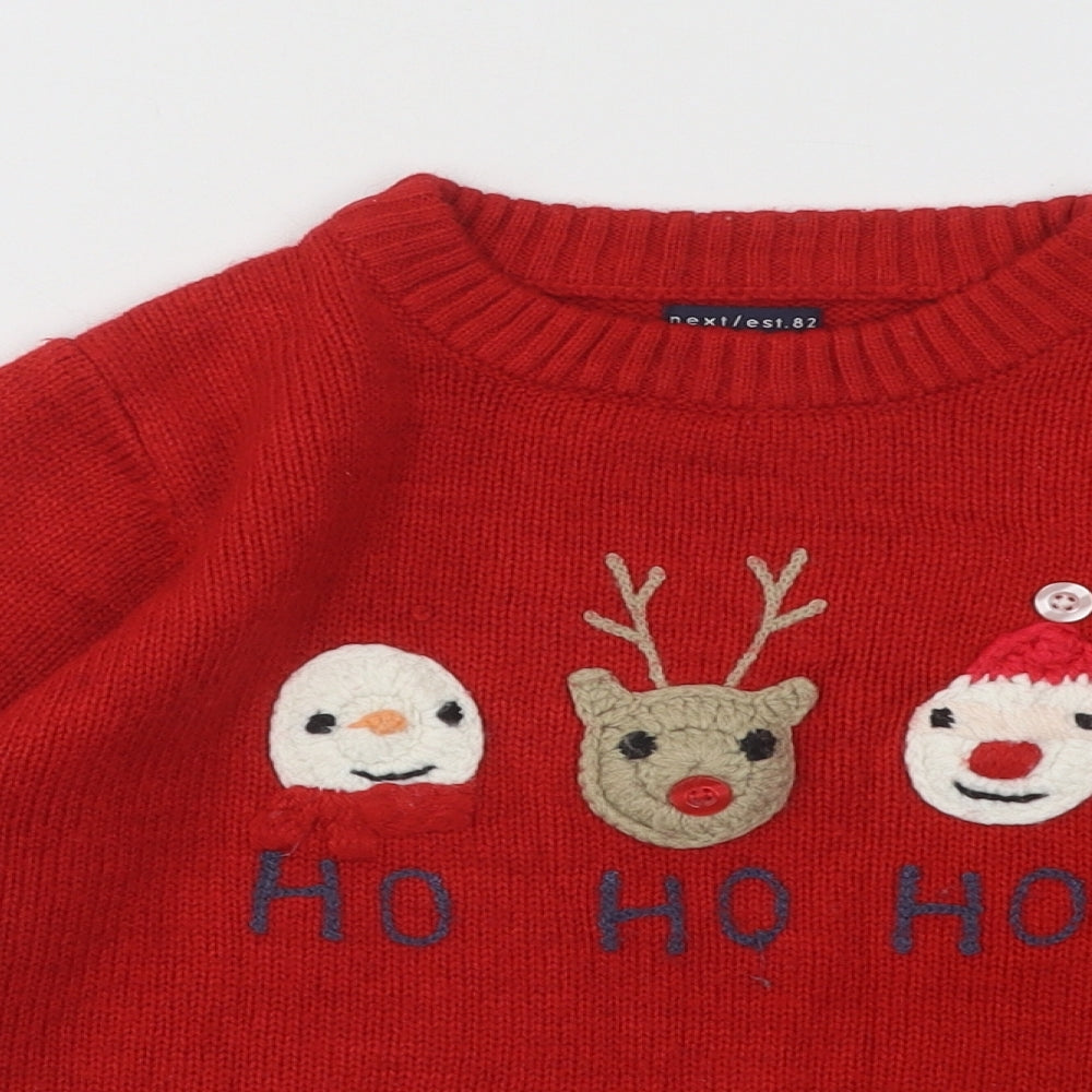 NEXT Boys Red Round Neck Acrylic Pullover Jumper Size 5-6 Years Pullover - Christmas Jumper