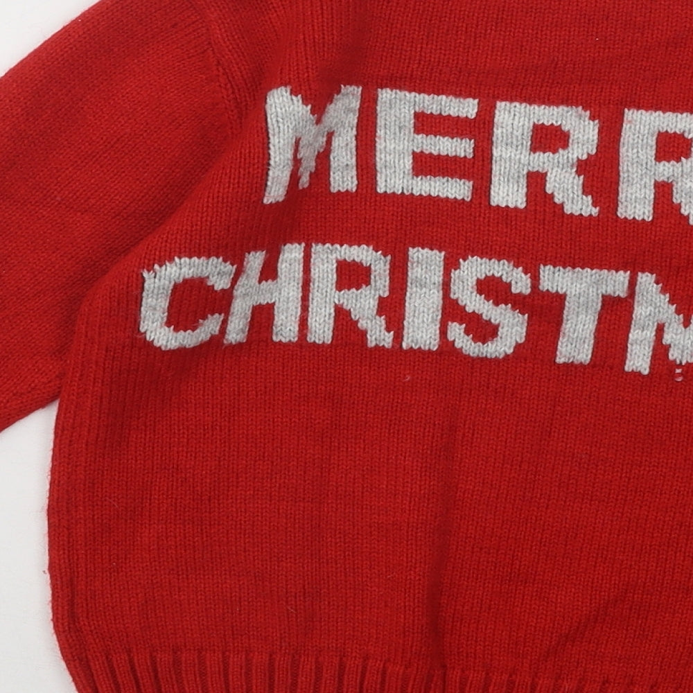 NEXT Boys Red Round Neck Acrylic Pullover Jumper Size 5-6 Years Pullover - Christmas Jumper